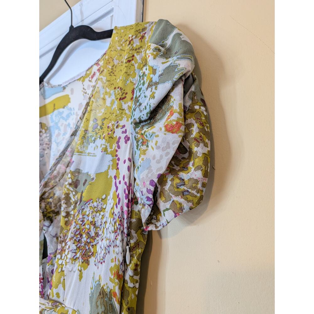 Kate Sylvester 100% Silk Abstract Floral Tie-Front Midi Dress Size Small Luxury - Picture 5 of 12